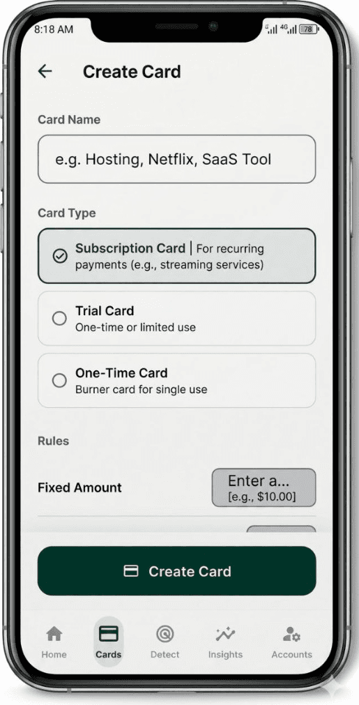 Gatekipa App - Create a card interface
